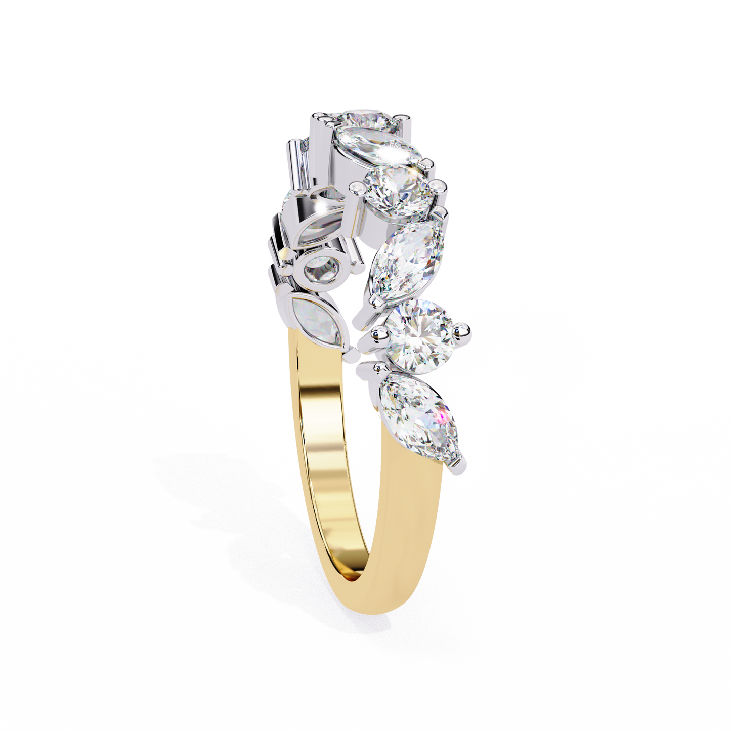 Marquise & Round Lab Diamond Duo Band – Elegant Two Shape Ring – 10K 14K 18K Solid Gold