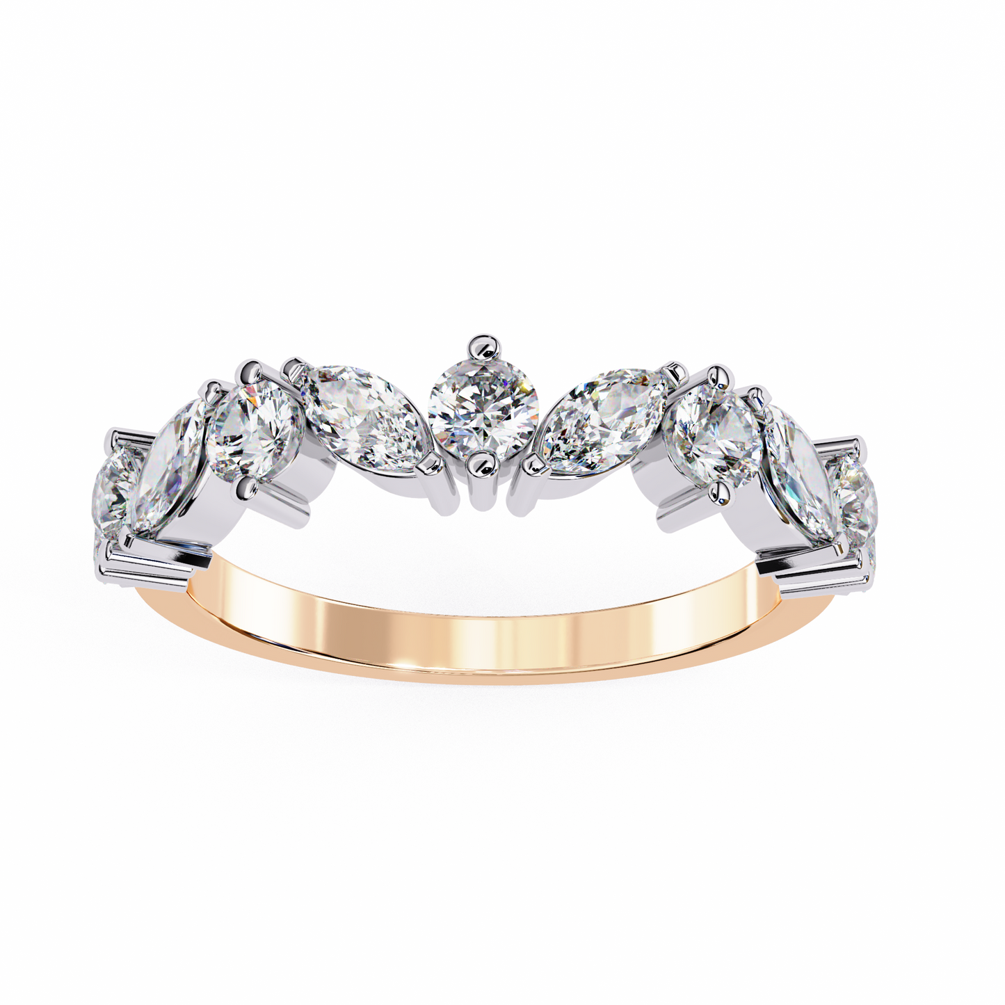 Marquise & Round Lab Diamond Duo Band – Elegant Two Shape Ring – 10K 14K 18K Solid Gold