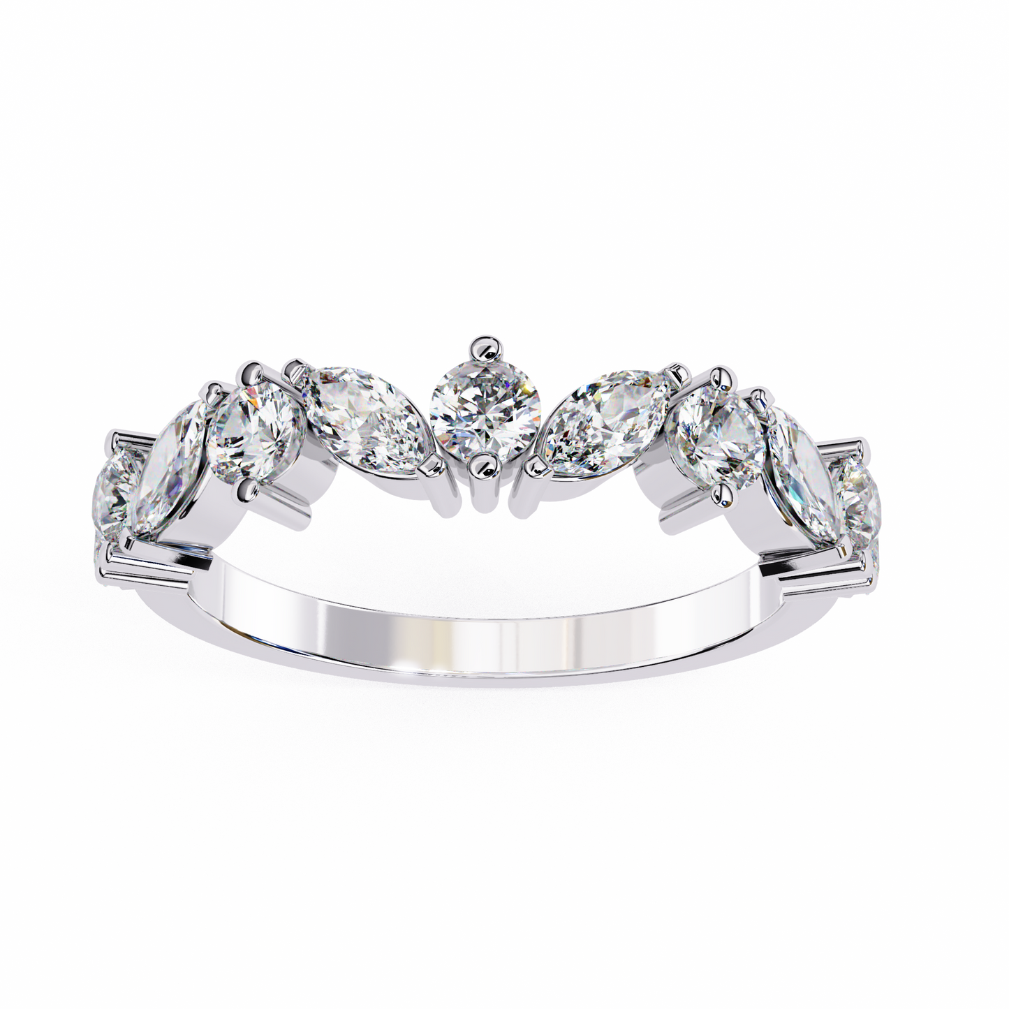 Marquise & Round Lab Diamond Duo Band – Elegant Two Shape Ring – 10K 14K 18K Solid Gold
