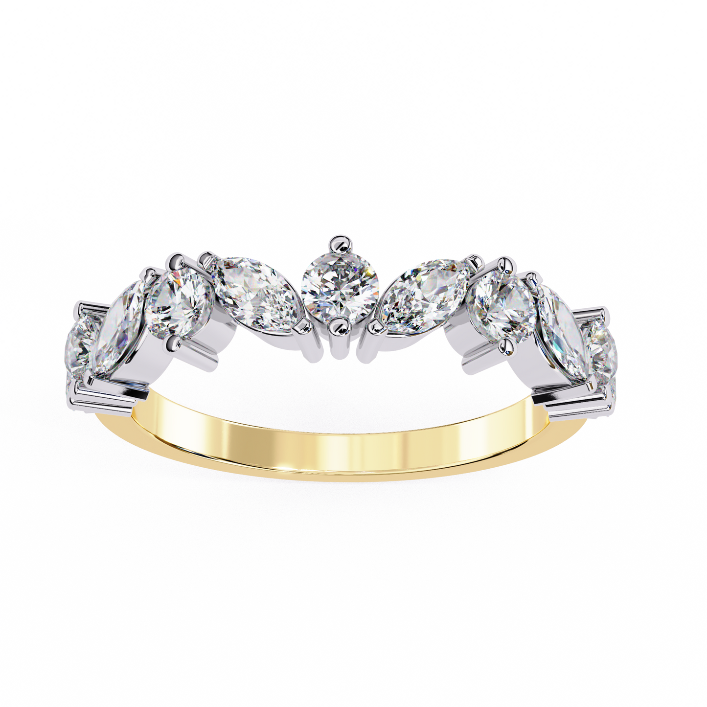 Marquise & Round Lab Diamond Duo Band – Elegant Two Shape Ring – 10K 14K 18K Solid Gold