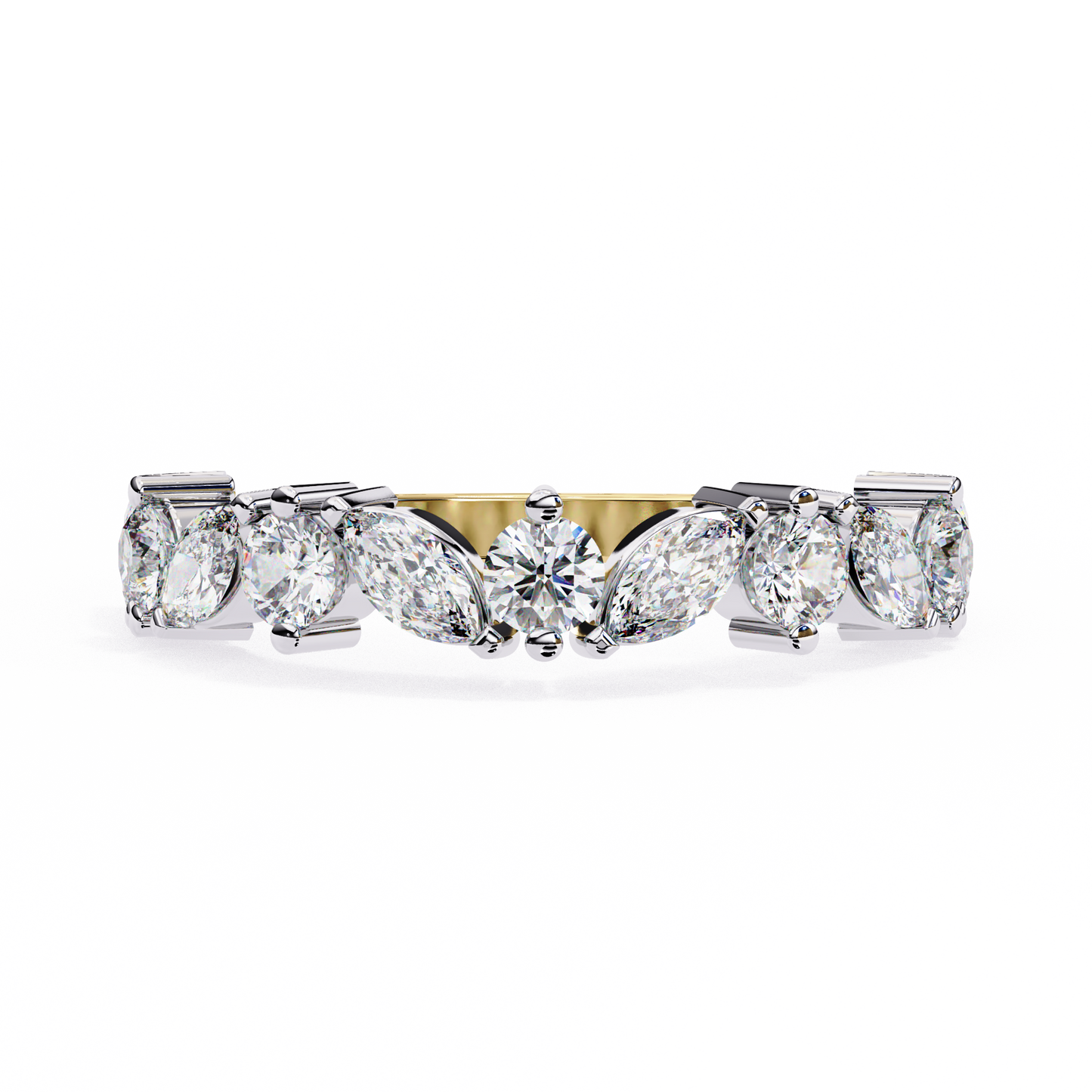 Marquise & Round Lab Diamond Duo Band – Elegant Two Shape Ring – 10K 14K 18K Solid Gold