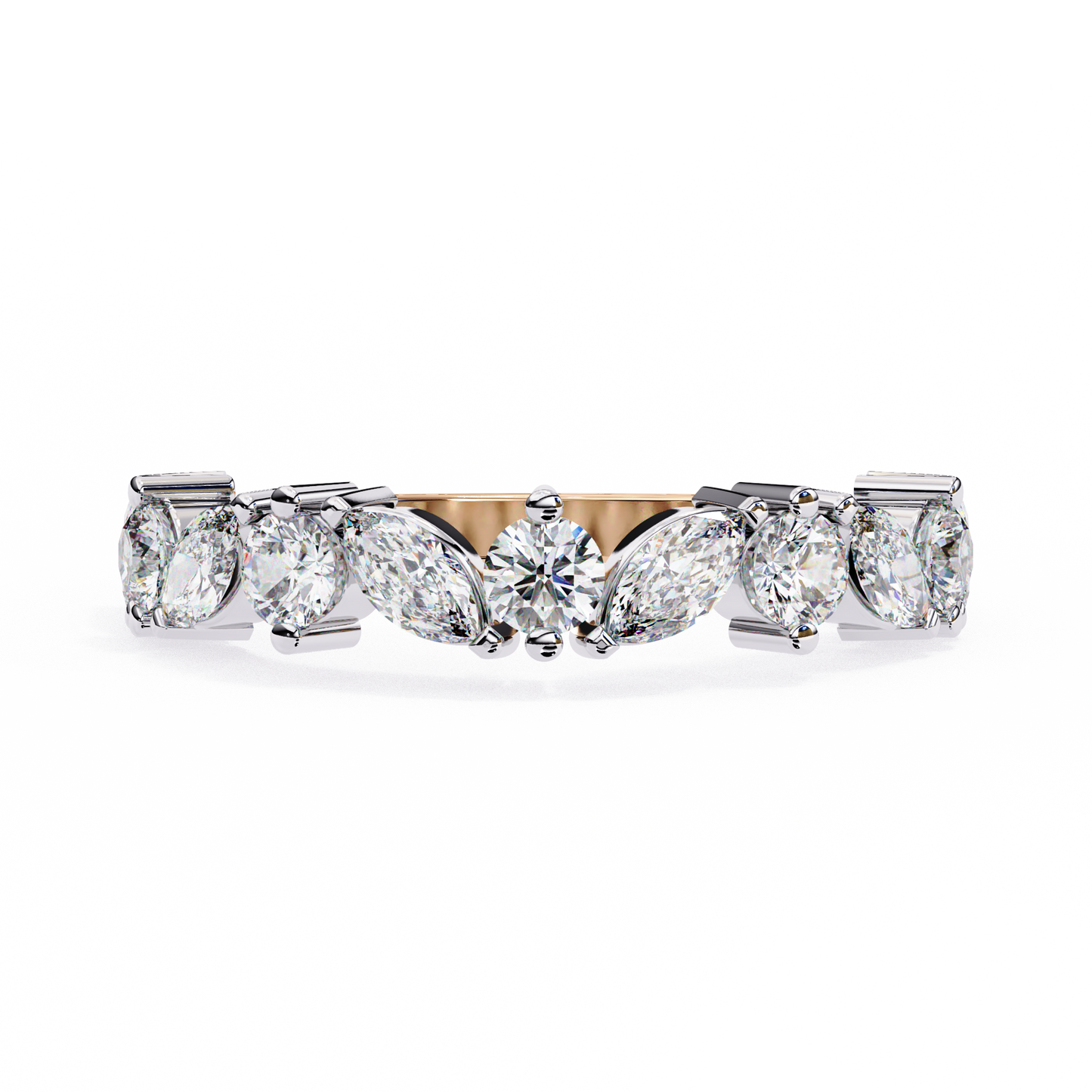 Marquise & Round Lab Diamond Duo Band – Elegant Two Shape Ring – 10K 14K 18K Solid Gold