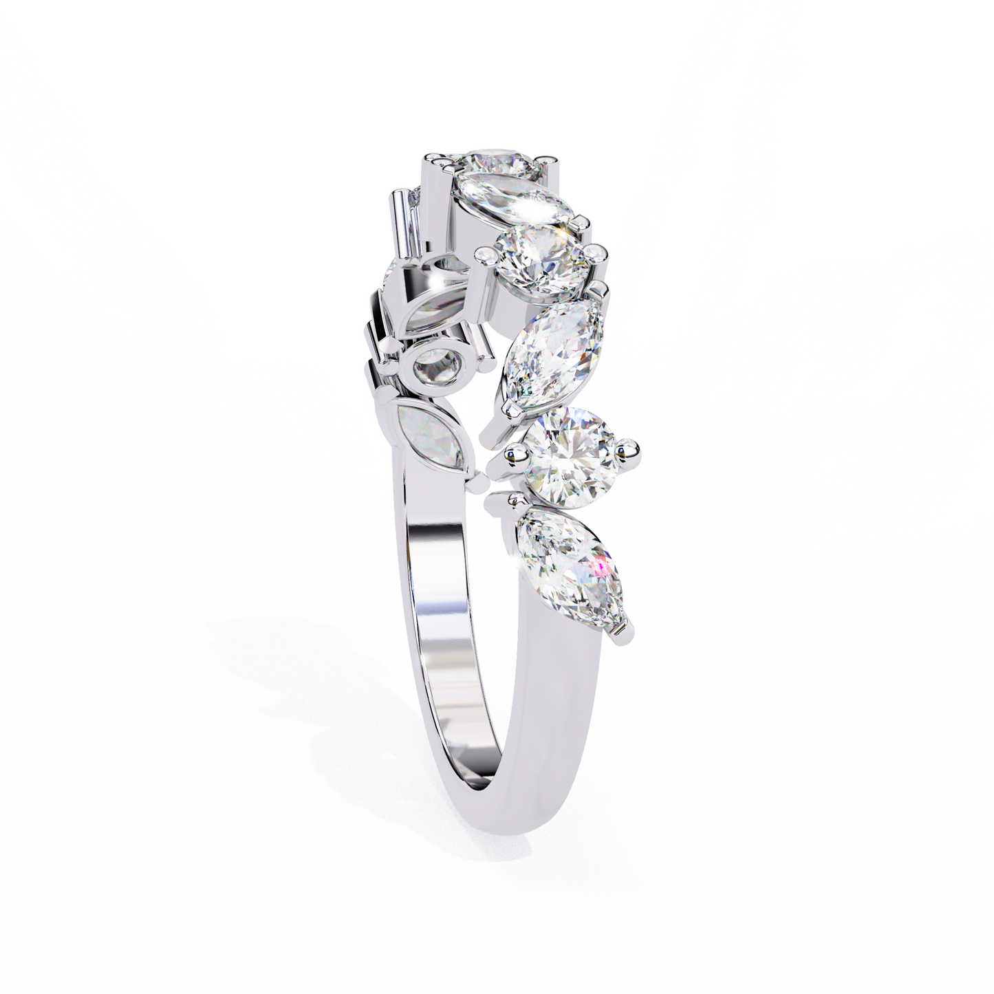 Marquise & Round Lab Diamond Duo Band – Elegant Two Shape Ring – 10K 14K 18K Solid Gold