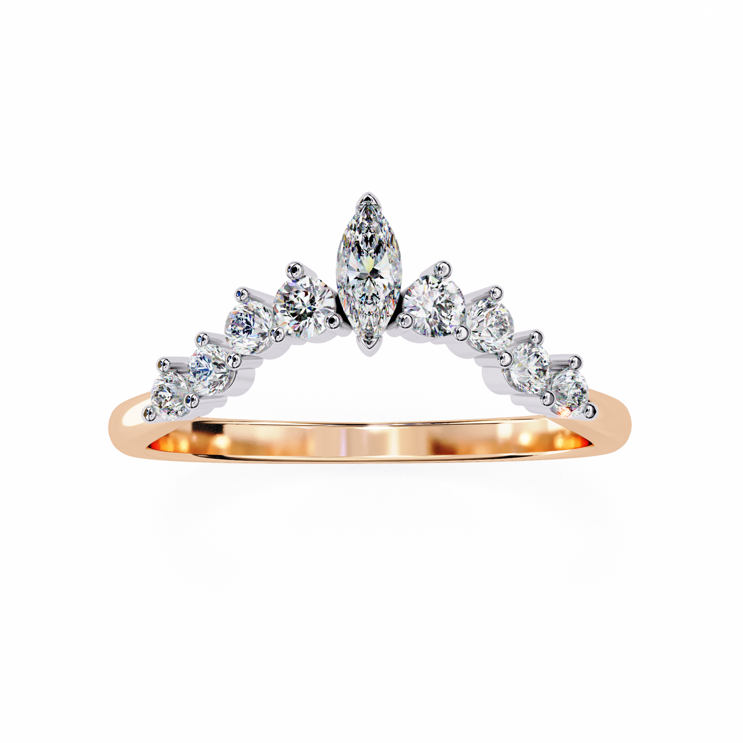 Marquise & Round Lab Diamond Cluster Band – Modern Mixed Shape Ring – 10K 14K 18K Solid Gold