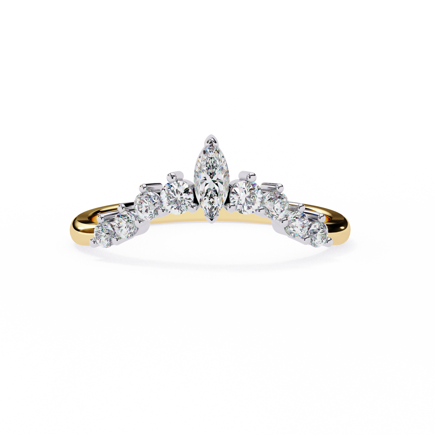 Marquise & Round Lab Diamond Cluster Band – Modern Mixed Shape Ring – 10K 14K 18K Solid Gold