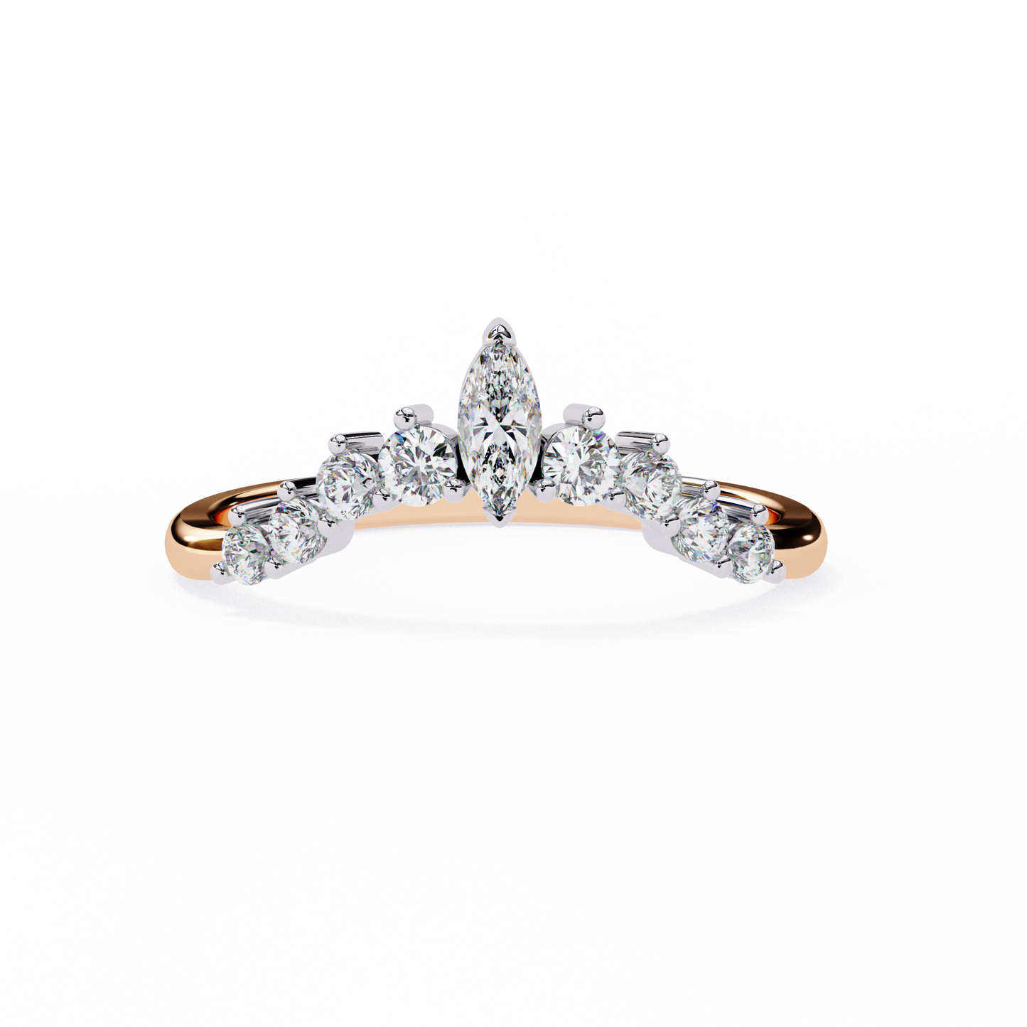 Marquise & Round Lab Diamond Cluster Band – Modern Mixed Shape Ring – 10K 14K 18K Solid Gold