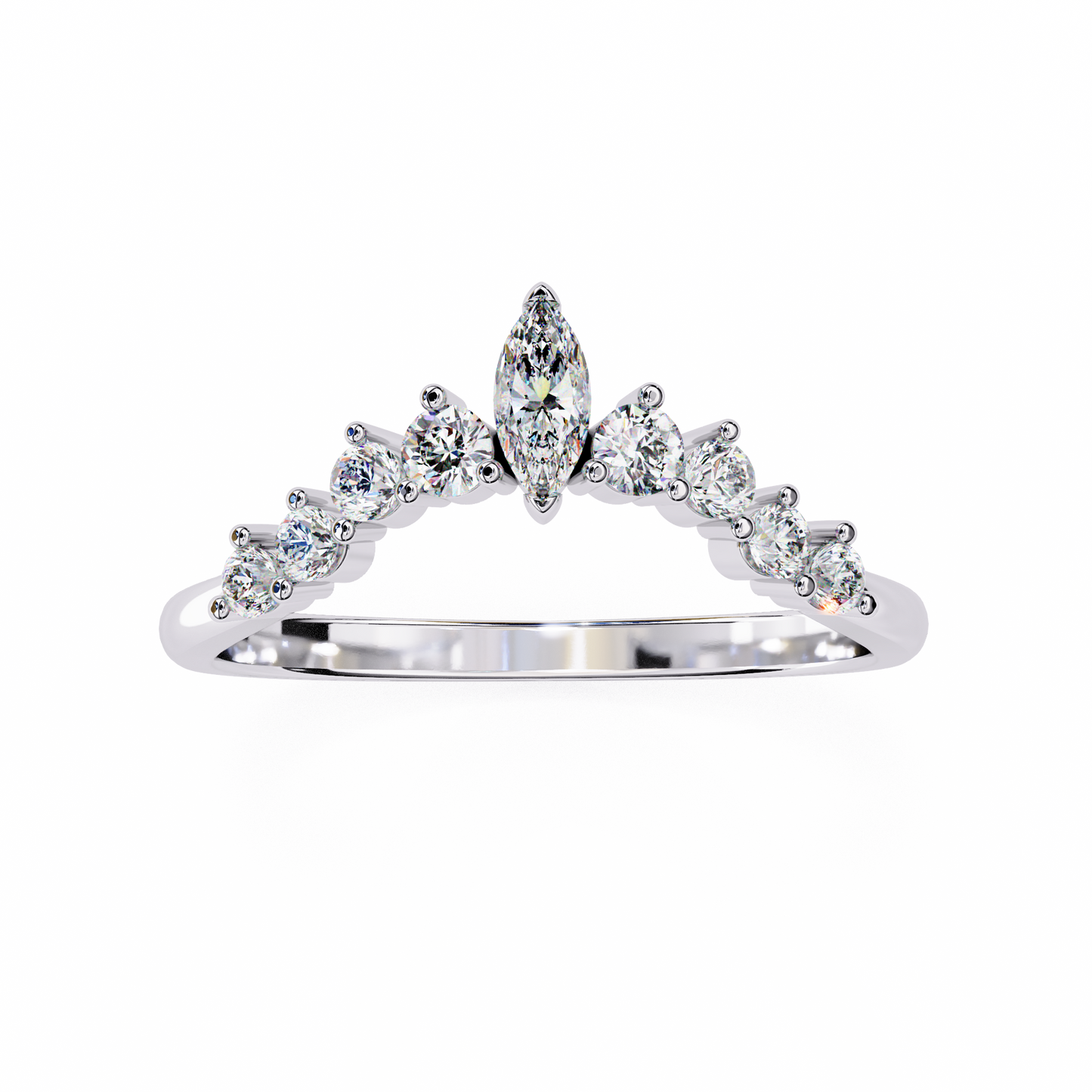 Marquise & Round Lab Diamond Cluster Band – Modern Mixed Shape Ring – 10K 14K 18K Solid Gold