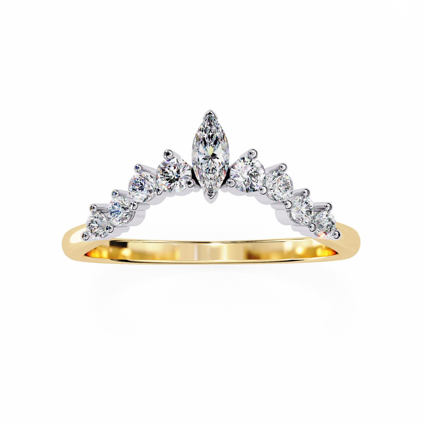 Marquise & Round Lab Diamond Cluster Band – Modern Mixed Shape Ring – 10K 14K 18K Solid Gold