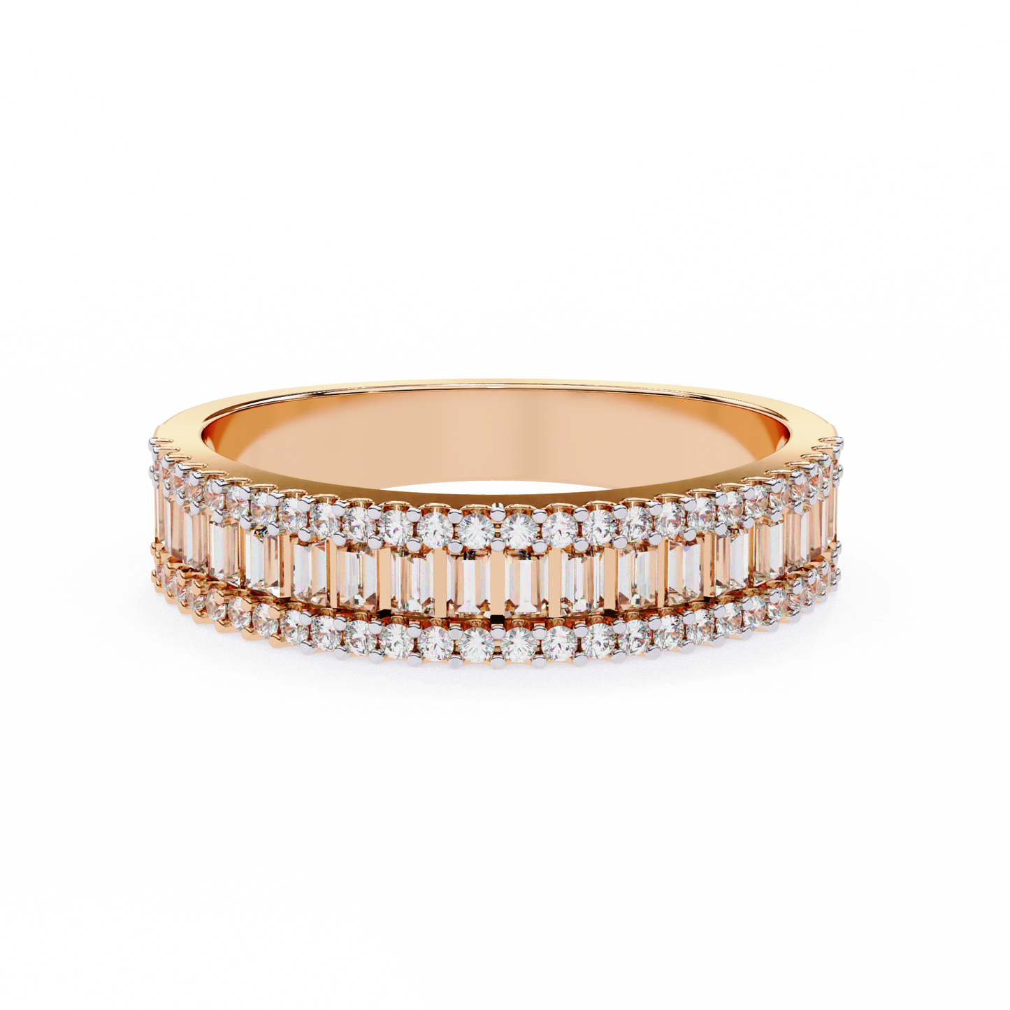 Double Row Lab Diamond Baguette and Round Band – Luxe Statement Ring