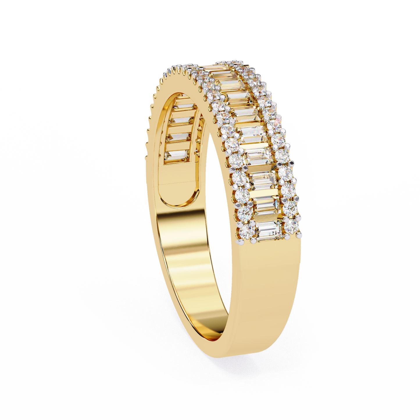 Double Row Lab Diamond Baguette and Round Band – Luxe Statement Ring