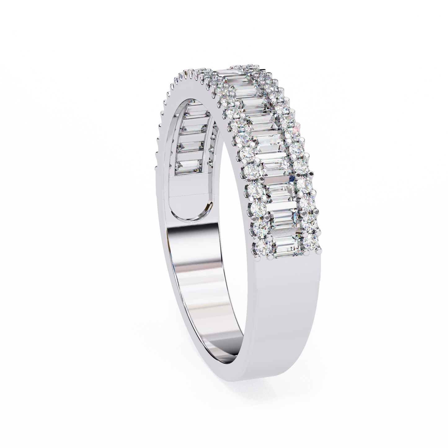 Double Row Lab Diamond Baguette and Round Band – Luxe Statement Ring