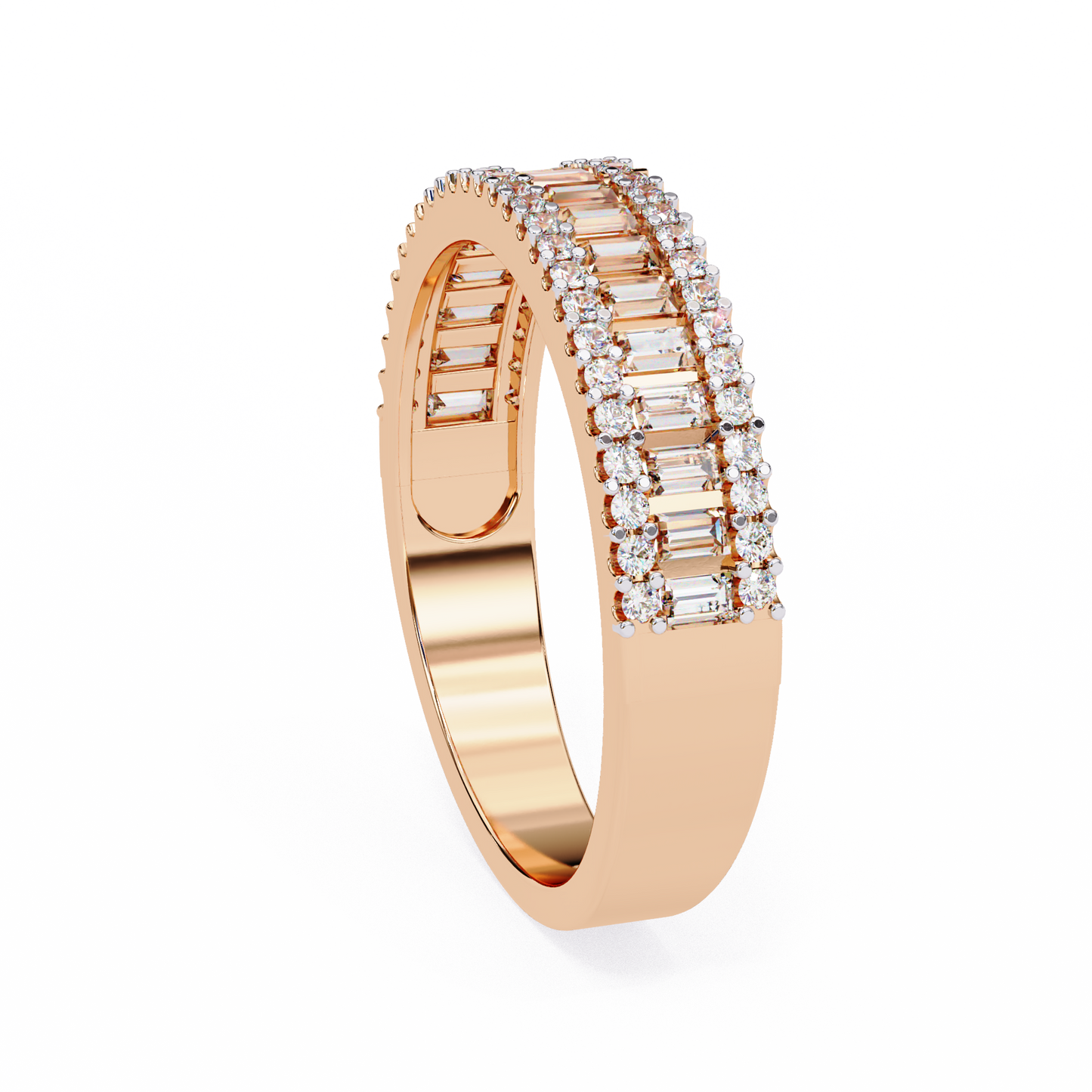 Double Row Lab Diamond Baguette and Round Band – Luxe Statement Ring