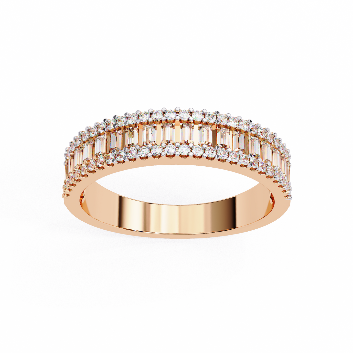 Double Row Lab Diamond Baguette and Round Band – Luxe Statement Ring