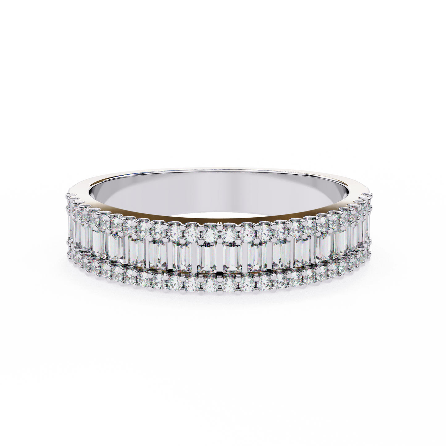 Double Row Lab Diamond Baguette and Round Band – Luxe Statement Ring