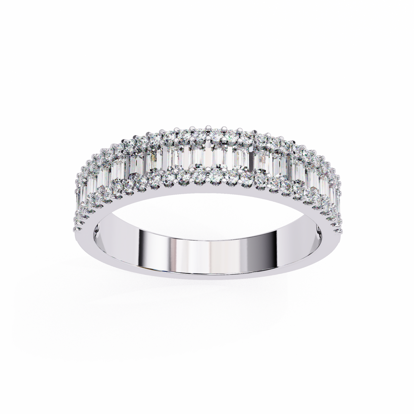 Double Row Lab Diamond Baguette and Round Band – Luxe Statement Ring