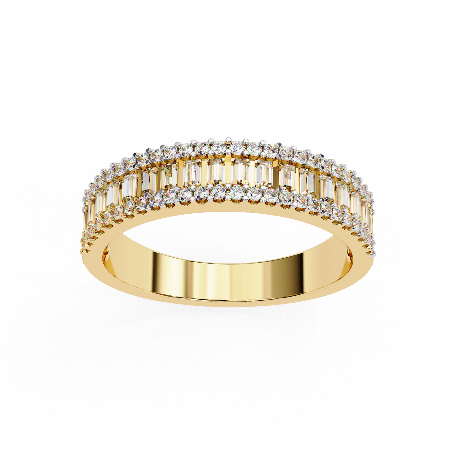 Double Row Lab Diamond Baguette and Round Band – Luxe Statement Ring
