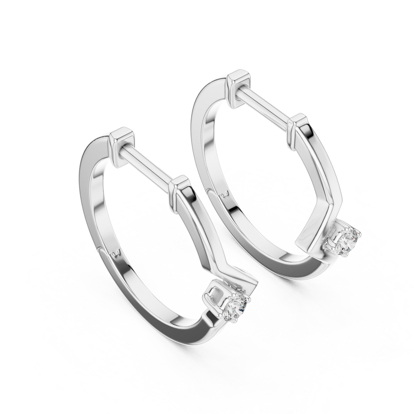 Round Lab Grown Diamond Chevron Huggie Hoops | V-Shape Wishbone Earrings | 10K, 14K, and 18K Gold