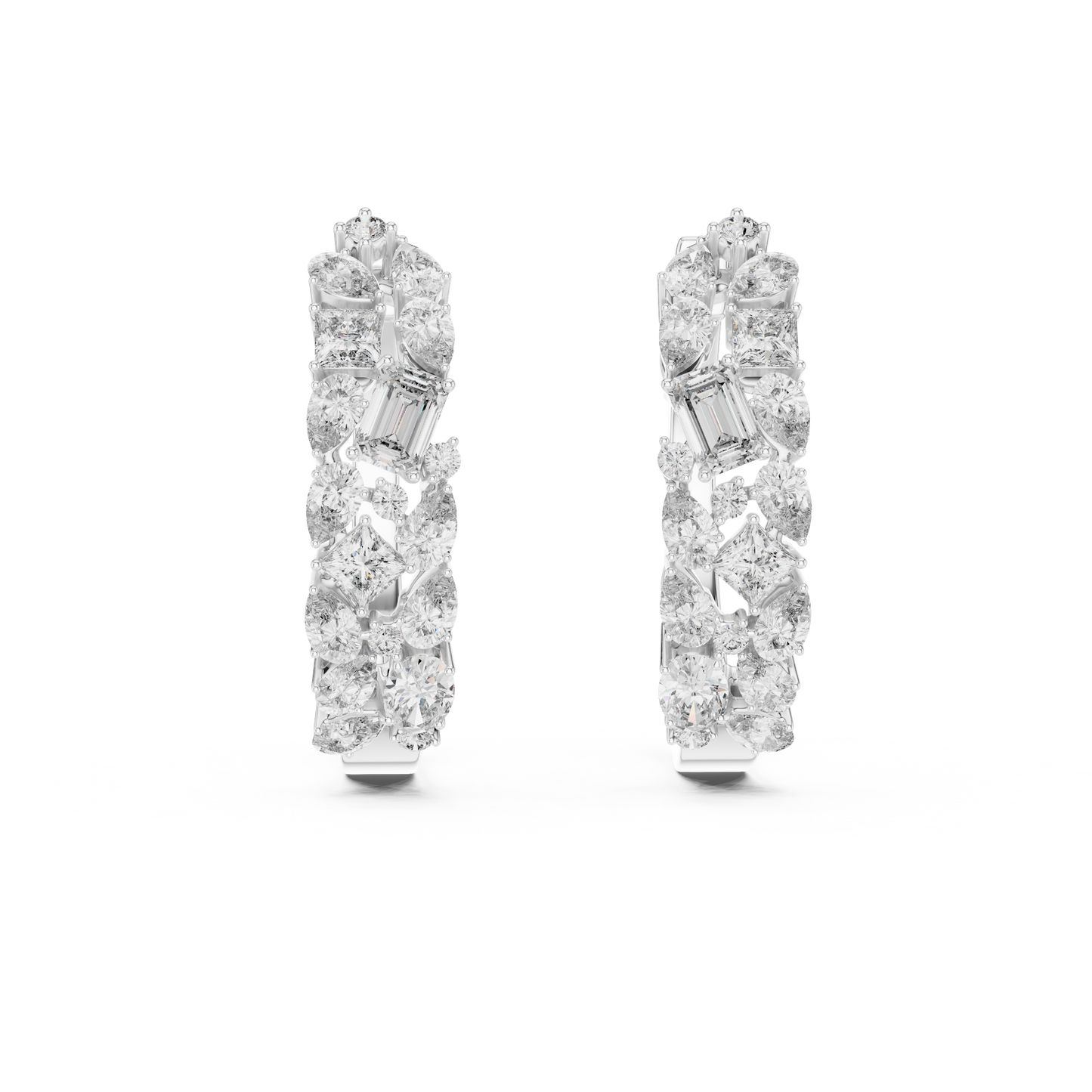 Multi-Shape Lab Grown Diamond Mosaic Hoops | Mixed Cut Cluster Earrings | 10K, 14K, and 18K Gold