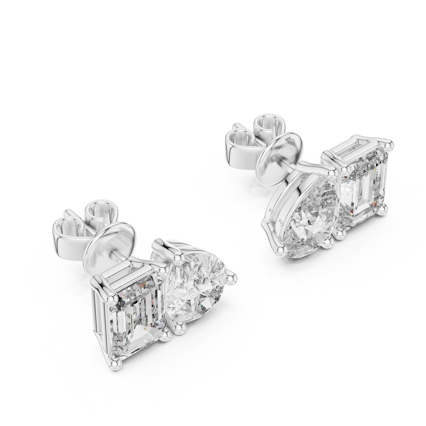 Emerald & Pear Lab Grown Diamond Toi et Moi Earrings | 3.60 TCW Studs | 10K, 14K, and 18K Gold