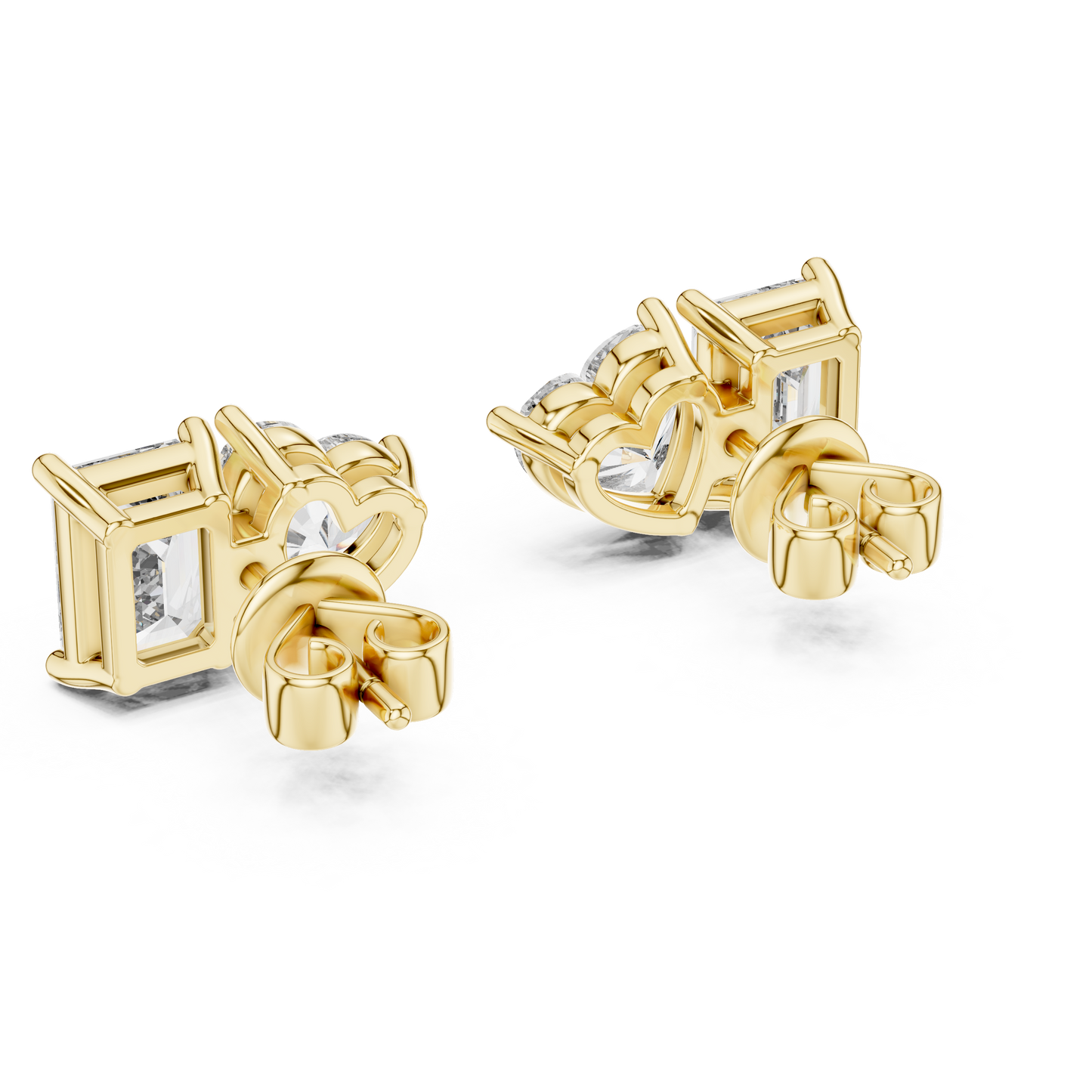 Emerald & Heart Lab Grown Diamond Toi et Moi Earrings | Unique Stud Set | 10K, 14K, and 18K Gold