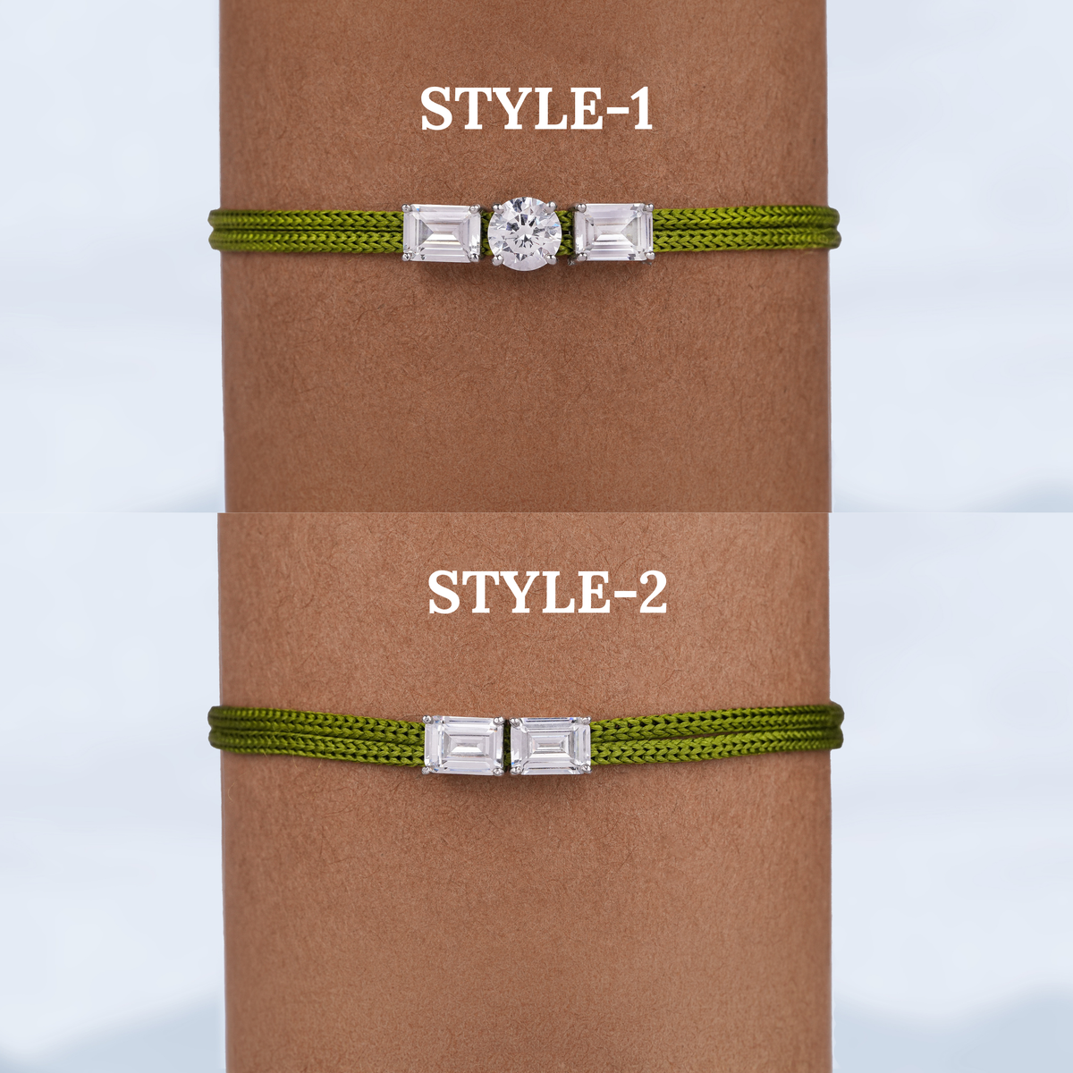 Emerald Cut Moissanite Rakhi Bracelet, Adjustable Silk Thread, Handmade Brother Gift