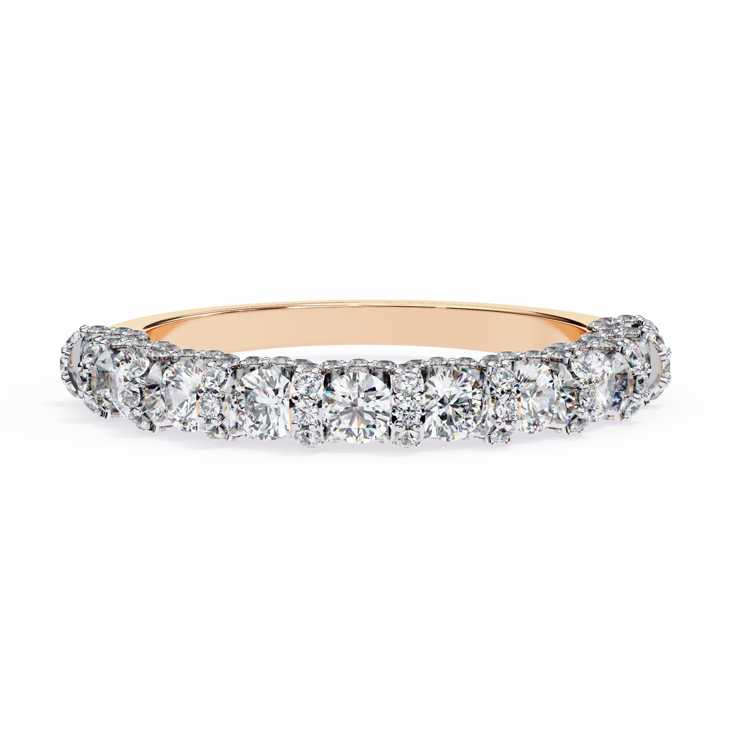 Triple Round Lab Diamond Cluster Band – Multi-Size Sparkle Ring – 10K 14K 18K Solid Gold