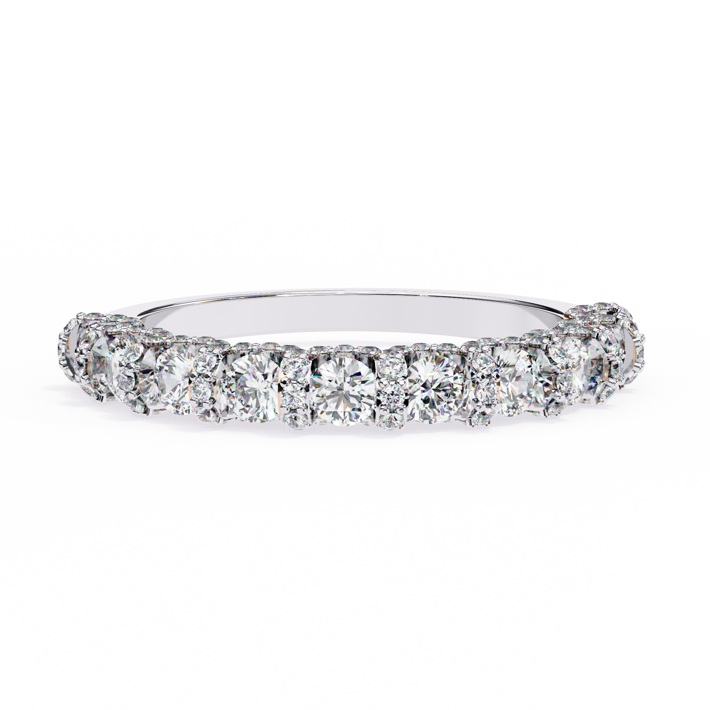 Triple Round Lab Diamond Cluster Band – Multi-Size Sparkle Ring – 10K 14K 18K Solid Gold