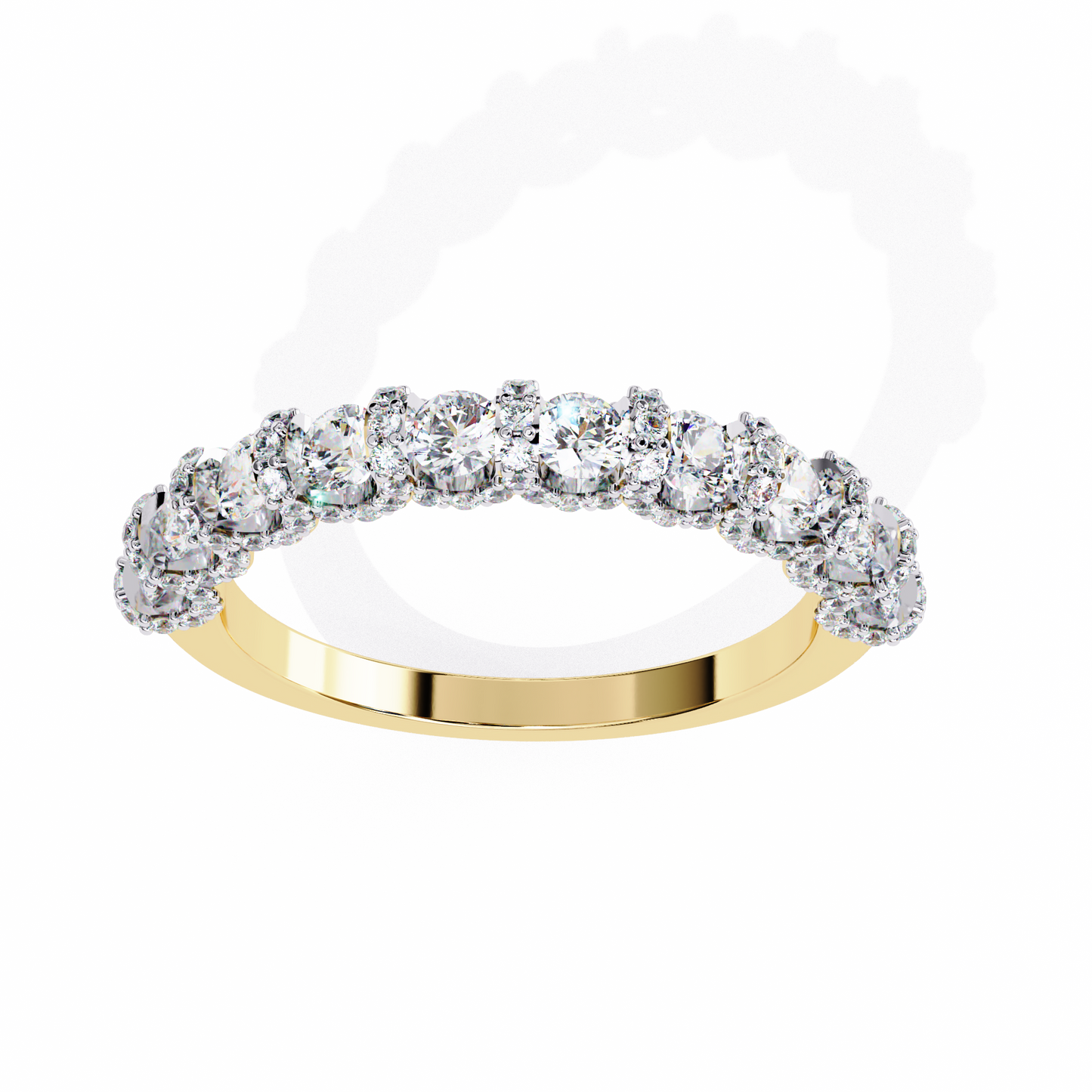 Triple Round Lab Diamond Cluster Band – Multi-Size Sparkle Ring – 10K 14K 18K Solid Gold