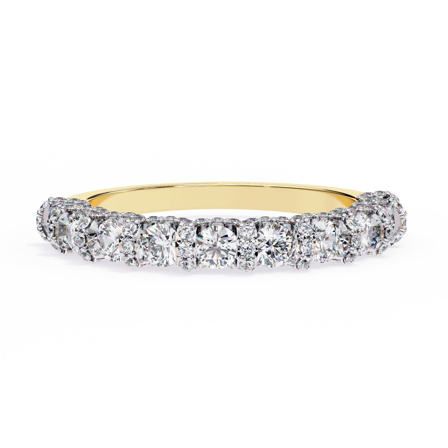 Triple Round Lab Diamond Cluster Band – Multi-Size Sparkle Ring – 10K 14K 18K Solid Gold