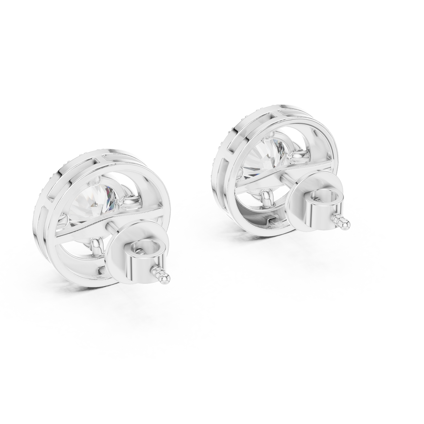 Round Lab Grown Diamond Halo Stud Earrings | Brilliant Pave Border Style | 10K, 14K, and 18K Gold