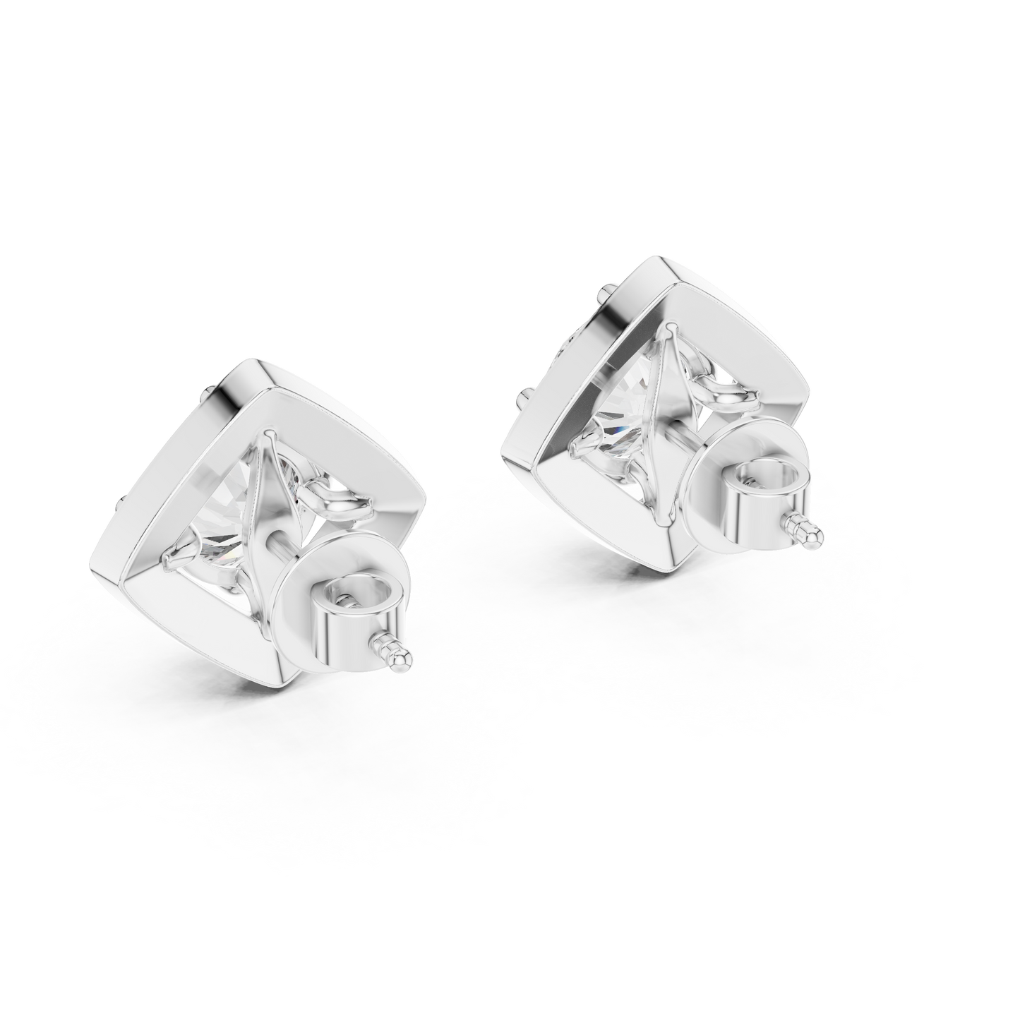 Round Lab Grown Diamond Cushion Halo Stud Earrings | Square Pave Border Style | 10K, 14K, and 18K Gold