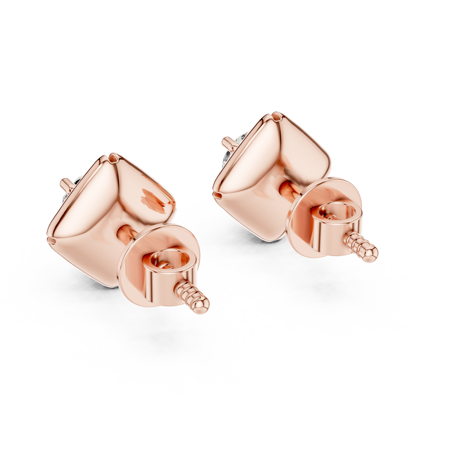 Round Lab Grown Diamond Geometric Star Stud Earrings | Modern Four-Prong Solitaire | 10K, 14K, and 18K Gold