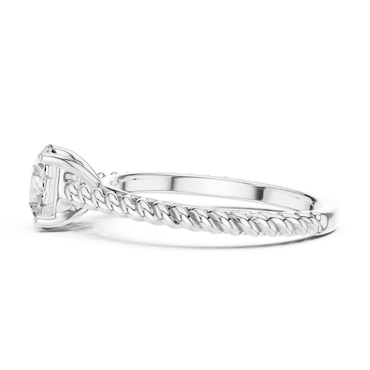 Round Lab Grown Diamond Solitaire Ring | Twisted Rope Vine Band | Solid Gold