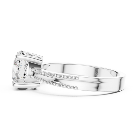 Round Lab Grown Diamond Solitaire Ring | Beaded Milgrain Band | Solid Gold