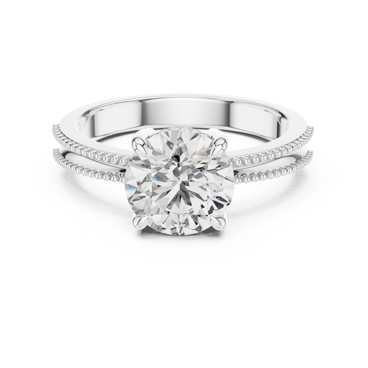 Round Lab Grown Diamond Solitaire Ring | Beaded Milgrain Band | Solid Gold