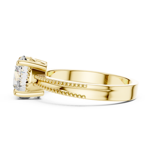 Round Lab Grown Diamond Solitaire Ring | Beaded Milgrain Band | Solid Gold