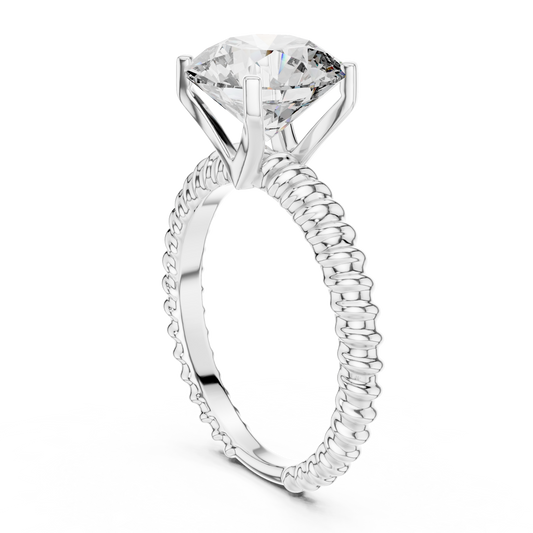 Round Lab Grown Diamond Solitaire Ring | Twisted Rope Eternity Band | Solid Gold