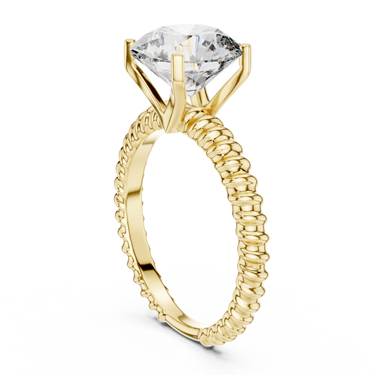 Round Lab Grown Diamond Solitaire Ring | Twisted Rope Eternity Band | Solid Gold