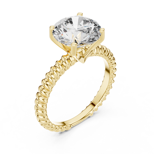 Round Lab Grown Diamond Solitaire Ring | Twisted Rope Eternity Band | Solid Gold