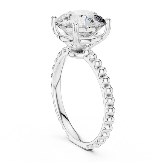 Round Lab Grown Diamond Solitaire Ring | Beaded Bubble Eternity Band | Solid Gold
