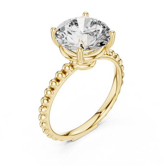 Round Lab Grown Diamond Solitaire Ring | Beaded Bubble Eternity Band | Solid Gold