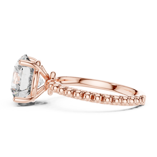 Round Lab Grown Diamond Solitaire Ring | Beaded Bubble Eternity Band | Solid Gold