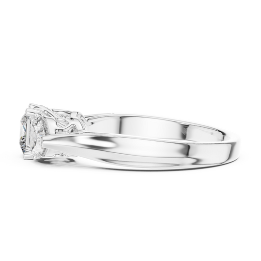 Princess Cut and Heart Diamond Three-Stone Ring | Romantic Cathedral Setting | Solid Gold