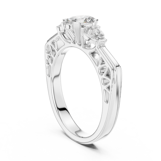 Oval and Pear Lab Grown Diamond Three-Stone Ring | Architectural Cathedral Setting | Solid Gold