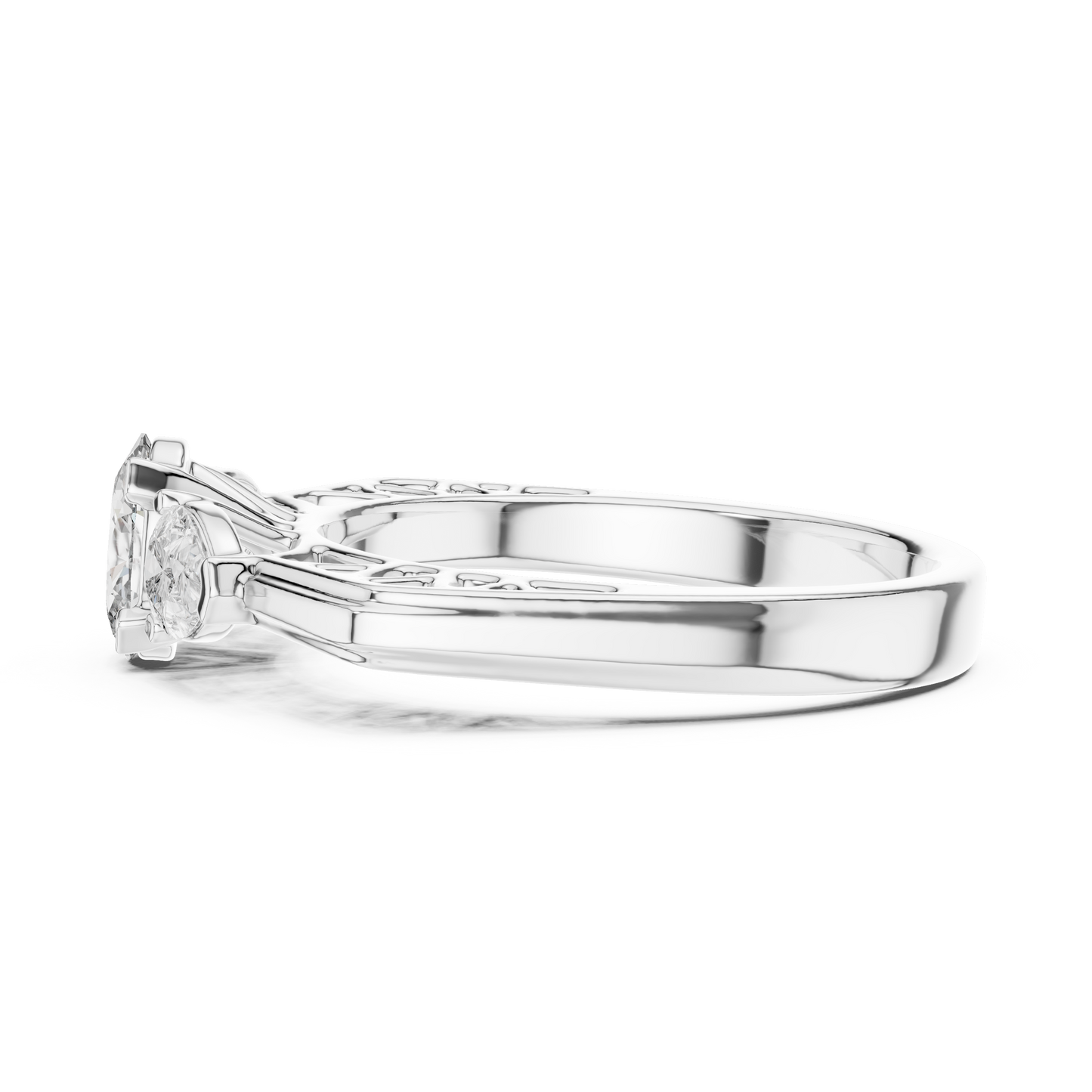 Oval and Pear Lab Grown Diamond Three-Stone Ring | Architectural Cathedral Setting | Solid Gold