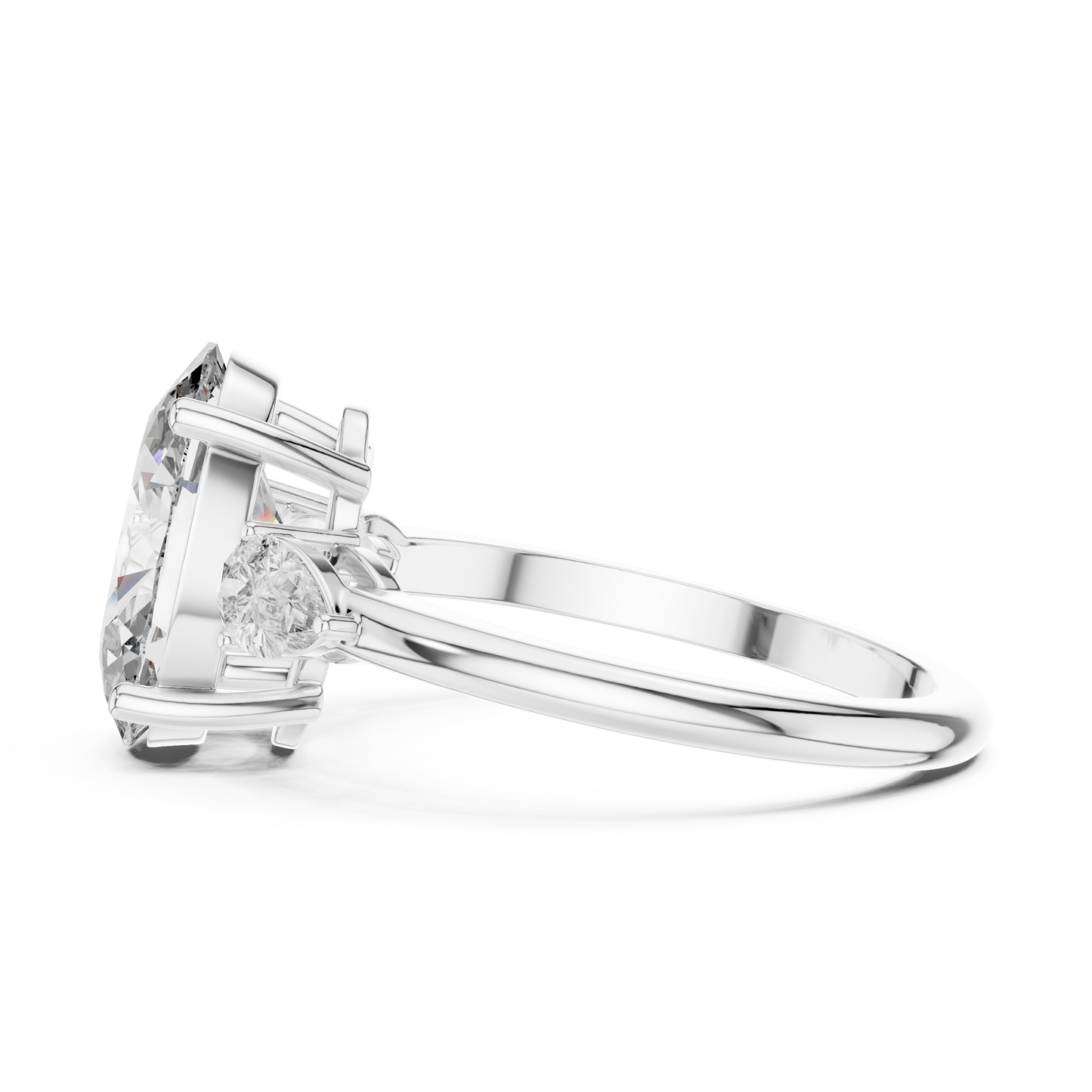Oval Lab Grown Diamond Engagement Ring | Pear Shape Three-Stone Style | 10K, 14K, and 18K Gold