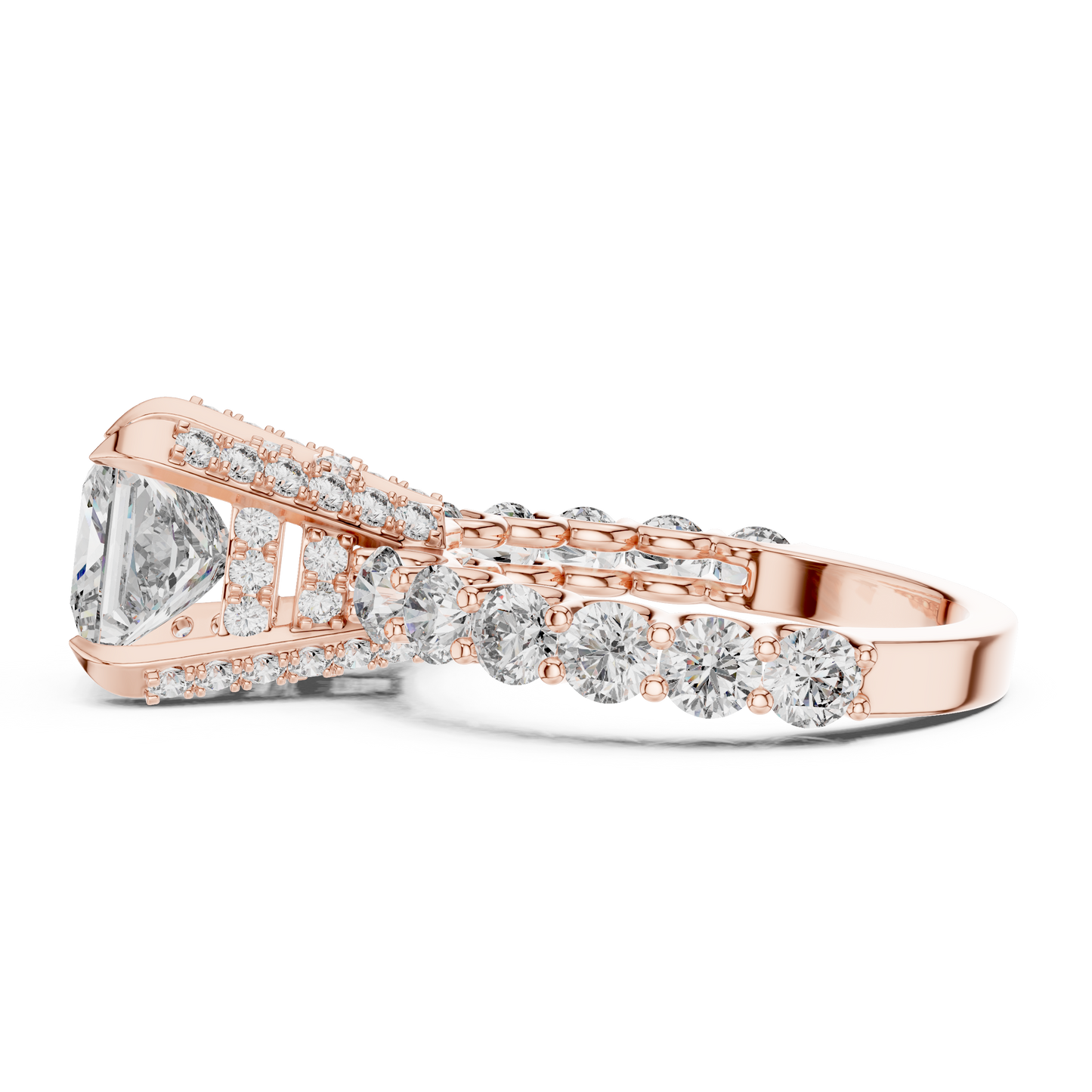 Princess Cut Lab Grown Diamond Engagement Ring | Bubble Pavé Band | 10K, 14K, and 18K Gold