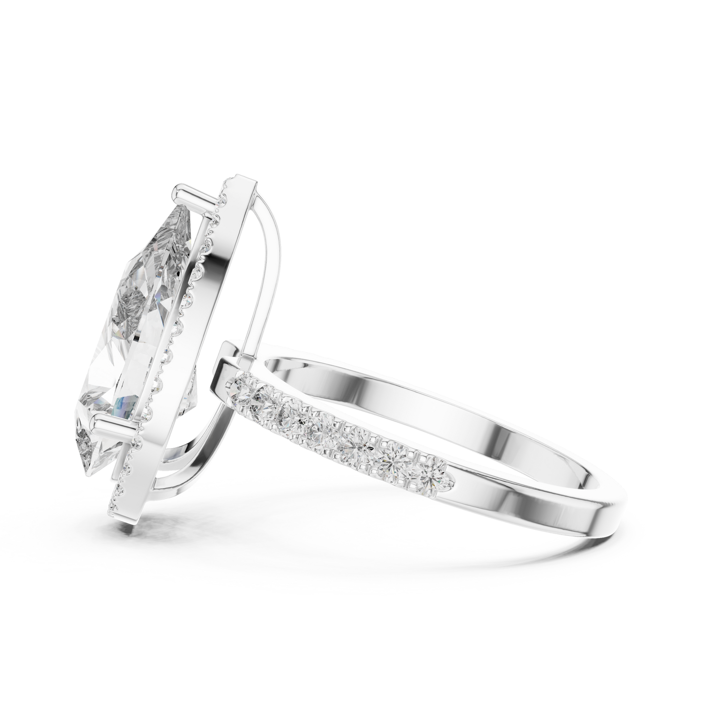 Pear Cut Lab Grown Diamond Engagement Ring | U-Cut Pavé Halo Style | 10K, 14K, and 18K Gold