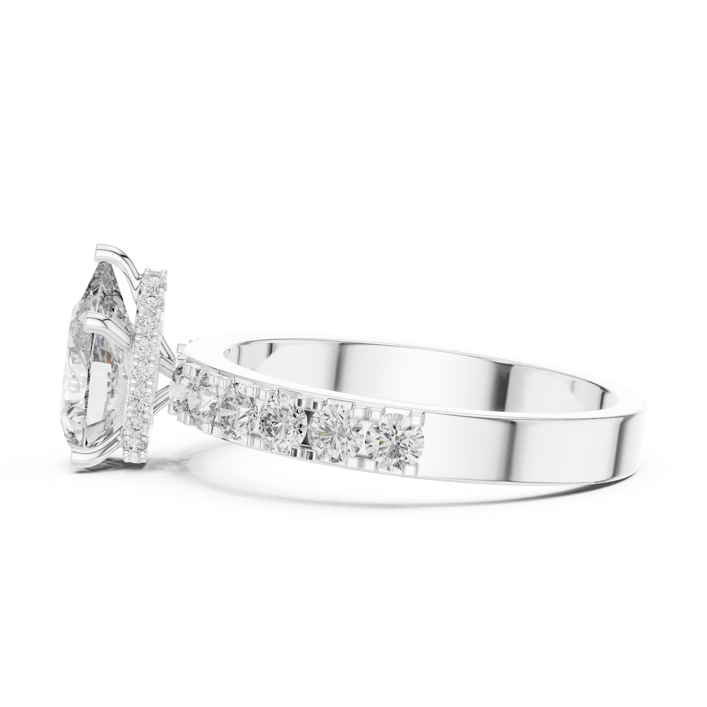 Pear Cut Lab Grown Diamond Engagement Ring | Hidden Halo Bubble Pavé Band | 10K, 14K, and 18K Gold