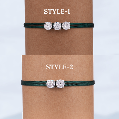 Round Cut Moissanite Rakhi Bracelet, Adjustable Silk Thread, Brother Raksha Bandhan Gift